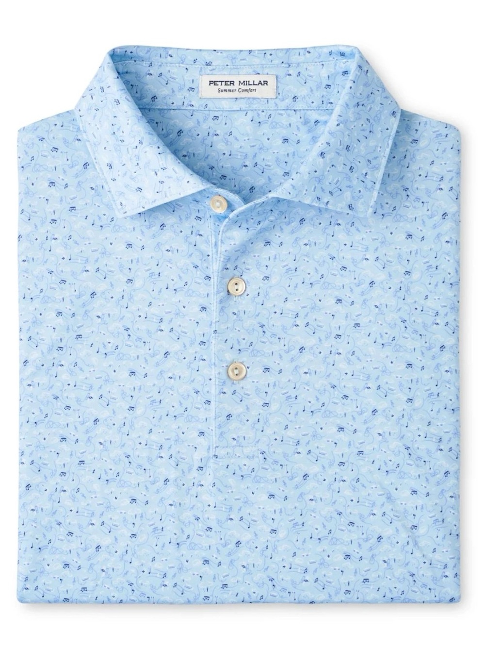 Peter Millar Sky Blue Melody Performance Jersey Polo Music Notes Print NWT L